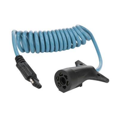 Coiled 7 Way Blade  to 4 Way Flat Trailer Wiring Adapter - 6' Long